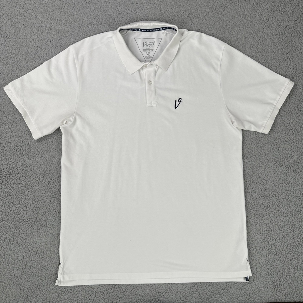 Vice Golf Polo Shirt Men XL White Classic Fit Embroidered Logo Short Sleeve